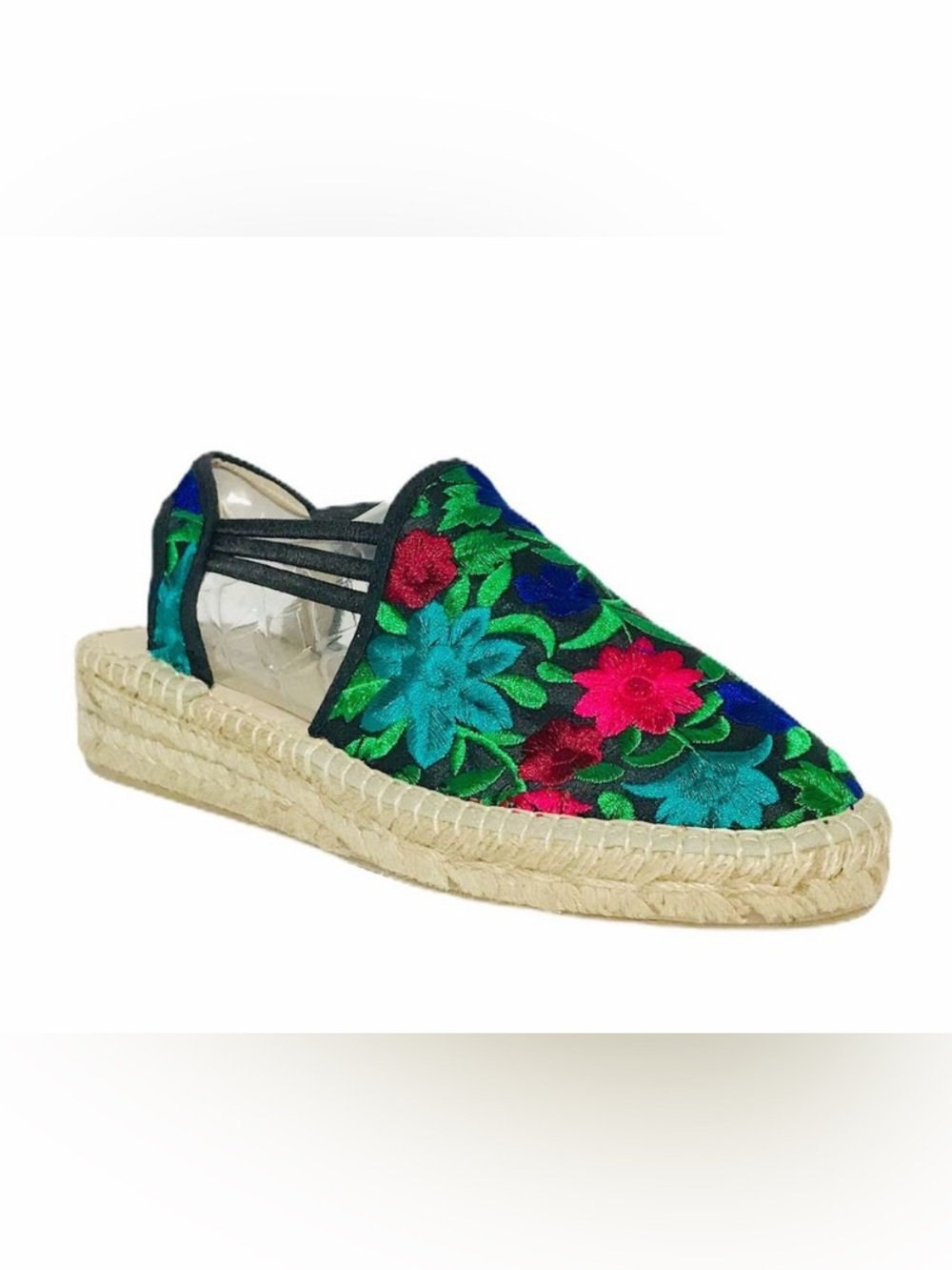 Sesto Meucci Black Espadrille Slip-On with Multicolor Floral Embroidery 9